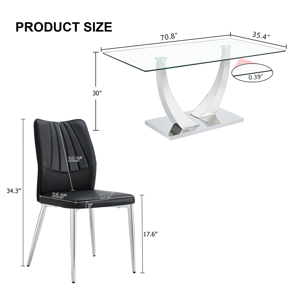 71" Glass Dining Table Set for 6