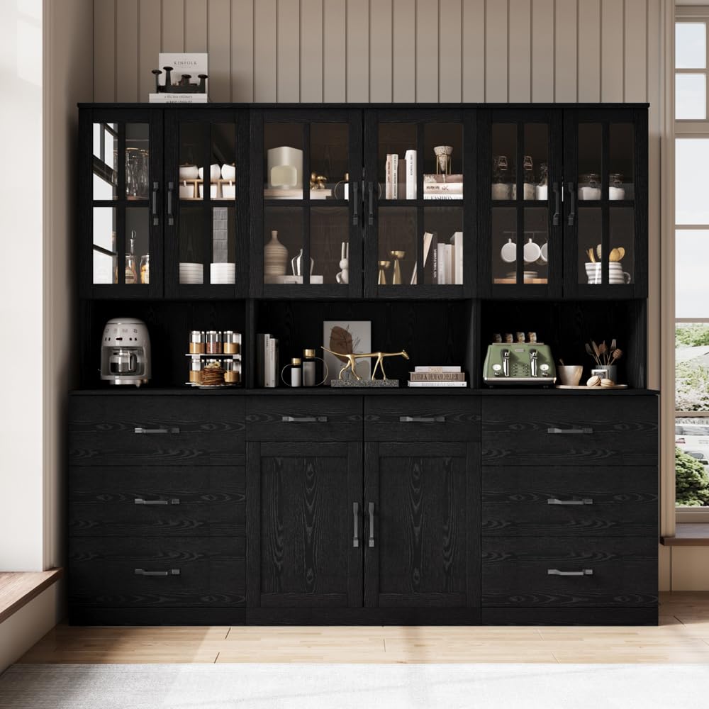 VOWNER 5-Tier Black Glass Door Bookcase