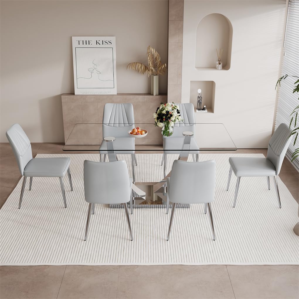 71" Glass Dining Table Set for 6