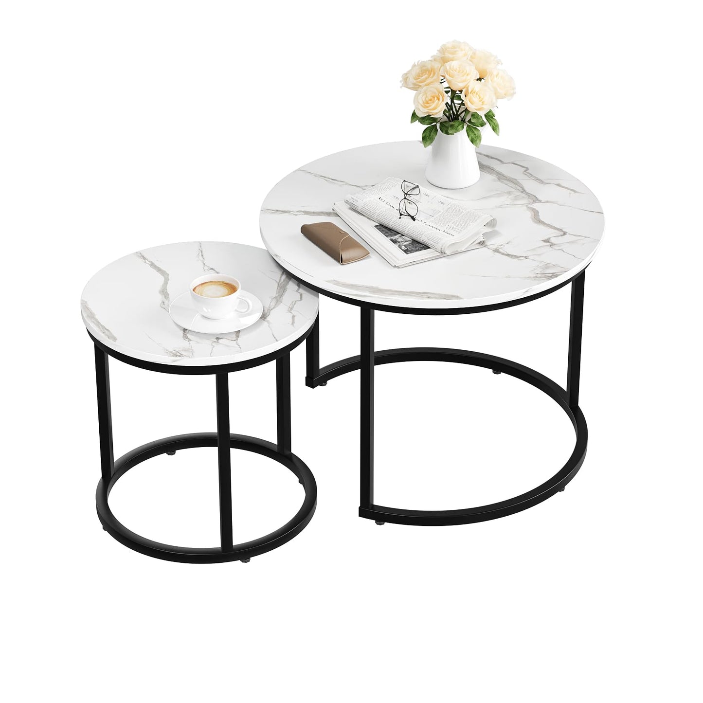 White Nesting Coffee Tables, 2-Pack
