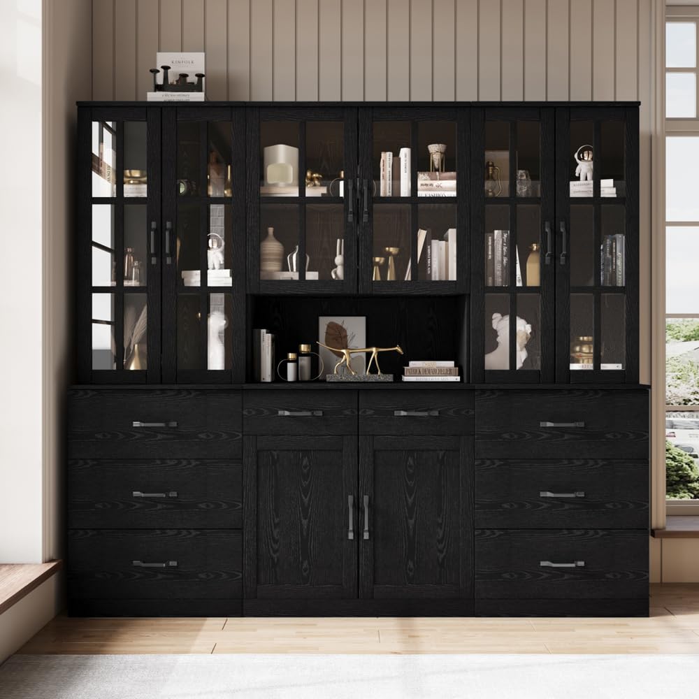 VOWNER 5-Tier Black Glass Door Bookcase