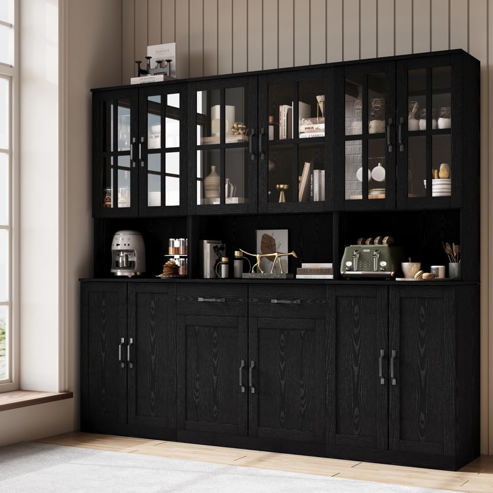 VOWNER 5-Tier Black Glass Door Bookcase