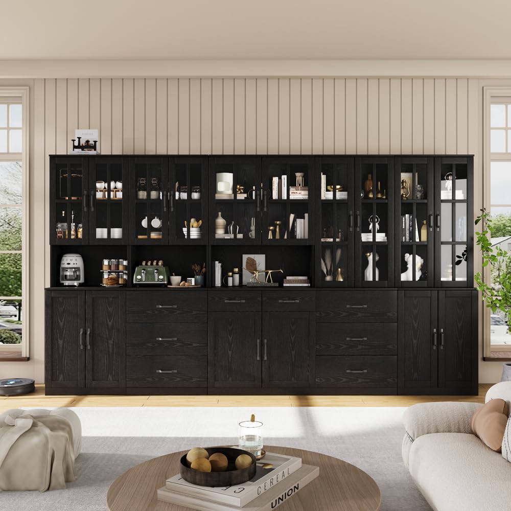 VOWNER 5-Tier Black Glass Door Bookcase