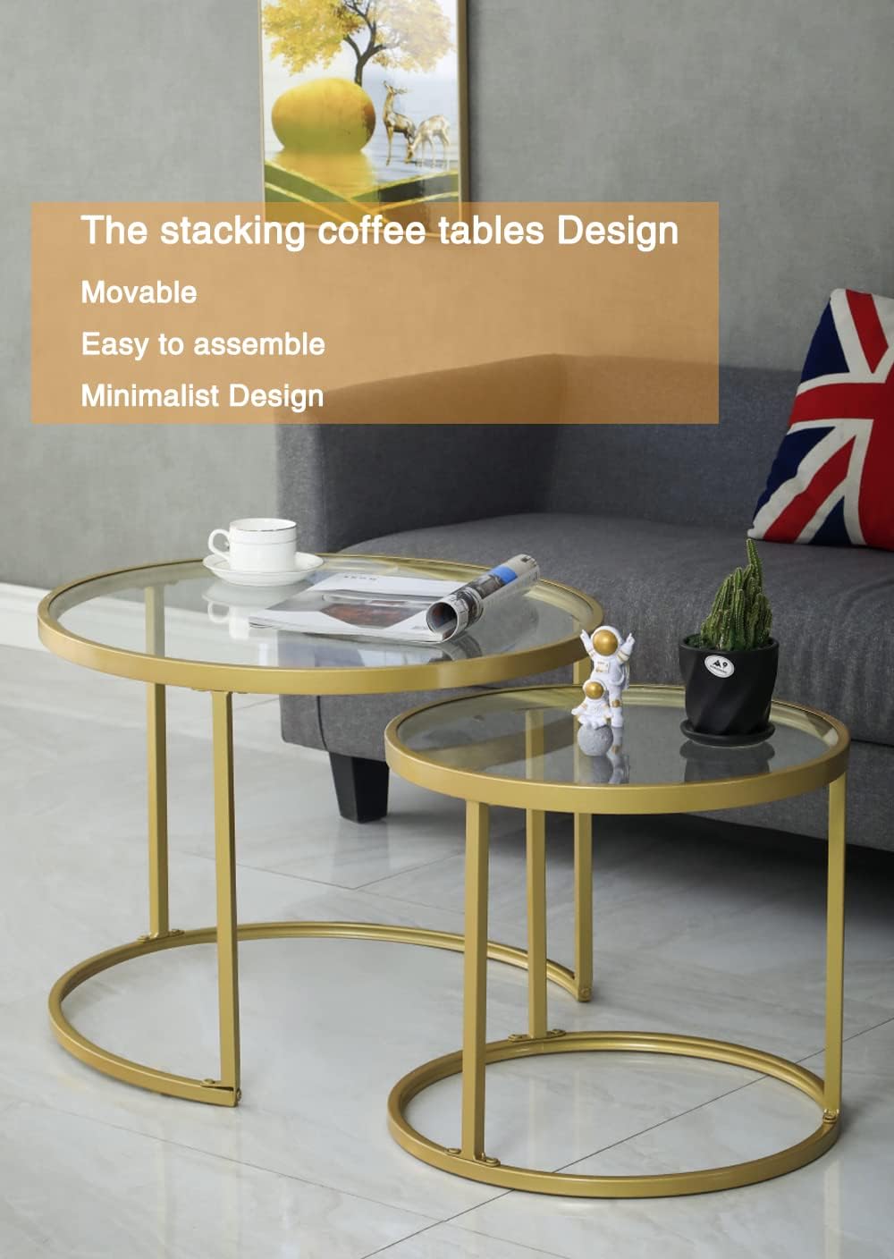 Gold Nesting Coffee Tables, 2-Pack