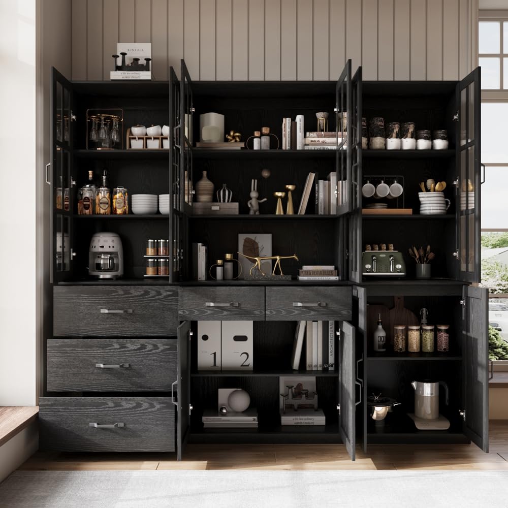 VOWNER 5-Tier Black Glass Door Bookcase