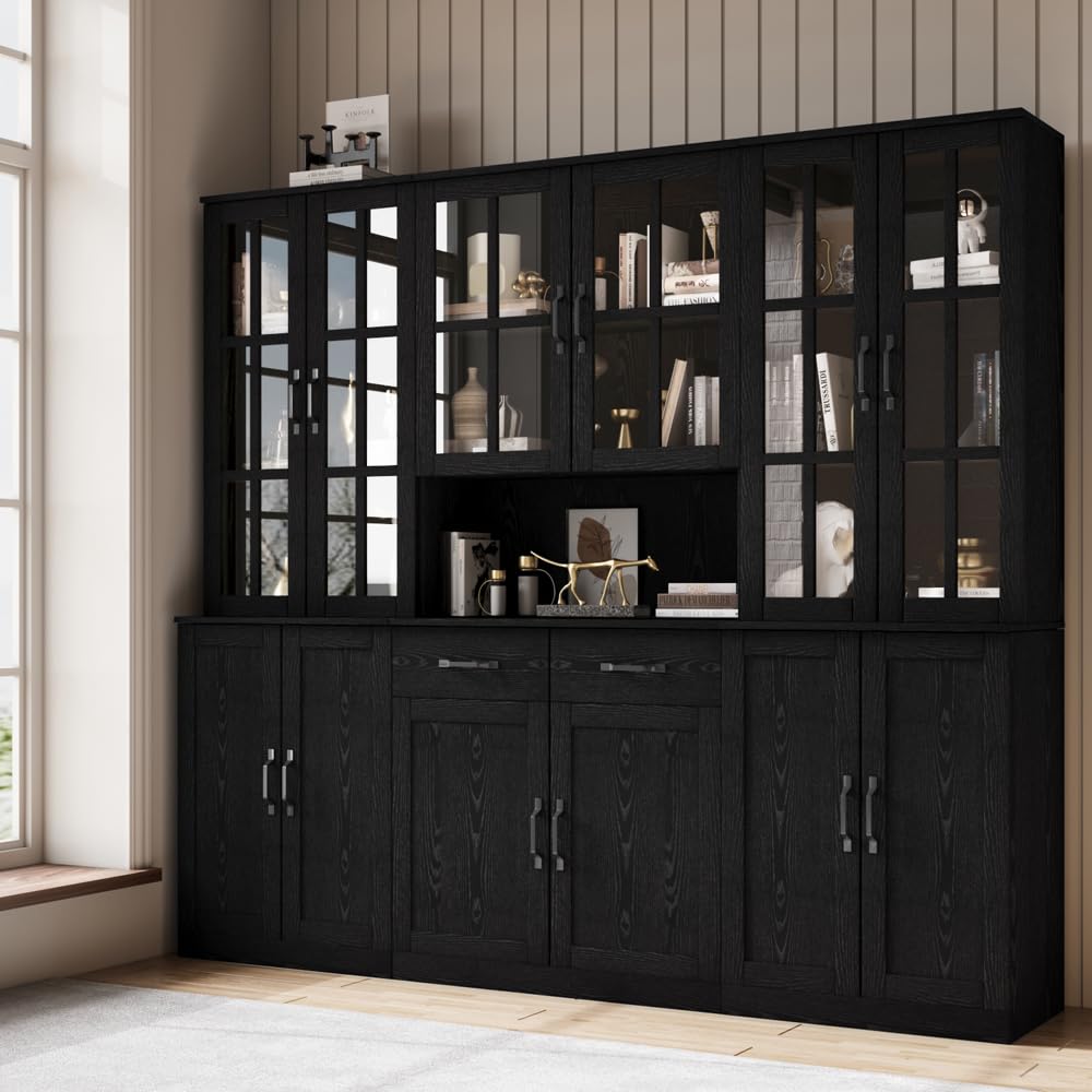 VOWNER 5-Tier Black Glass Door Bookcase