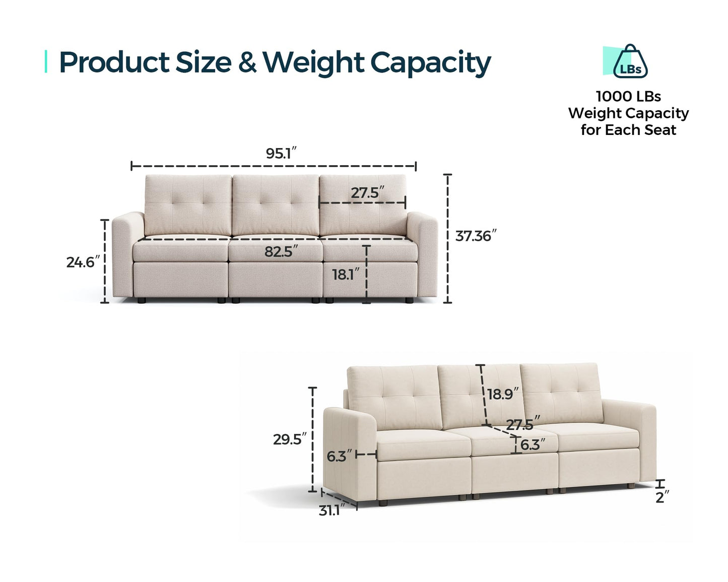 LINSY HOME Modular Sectional Sofa – Dark Gray