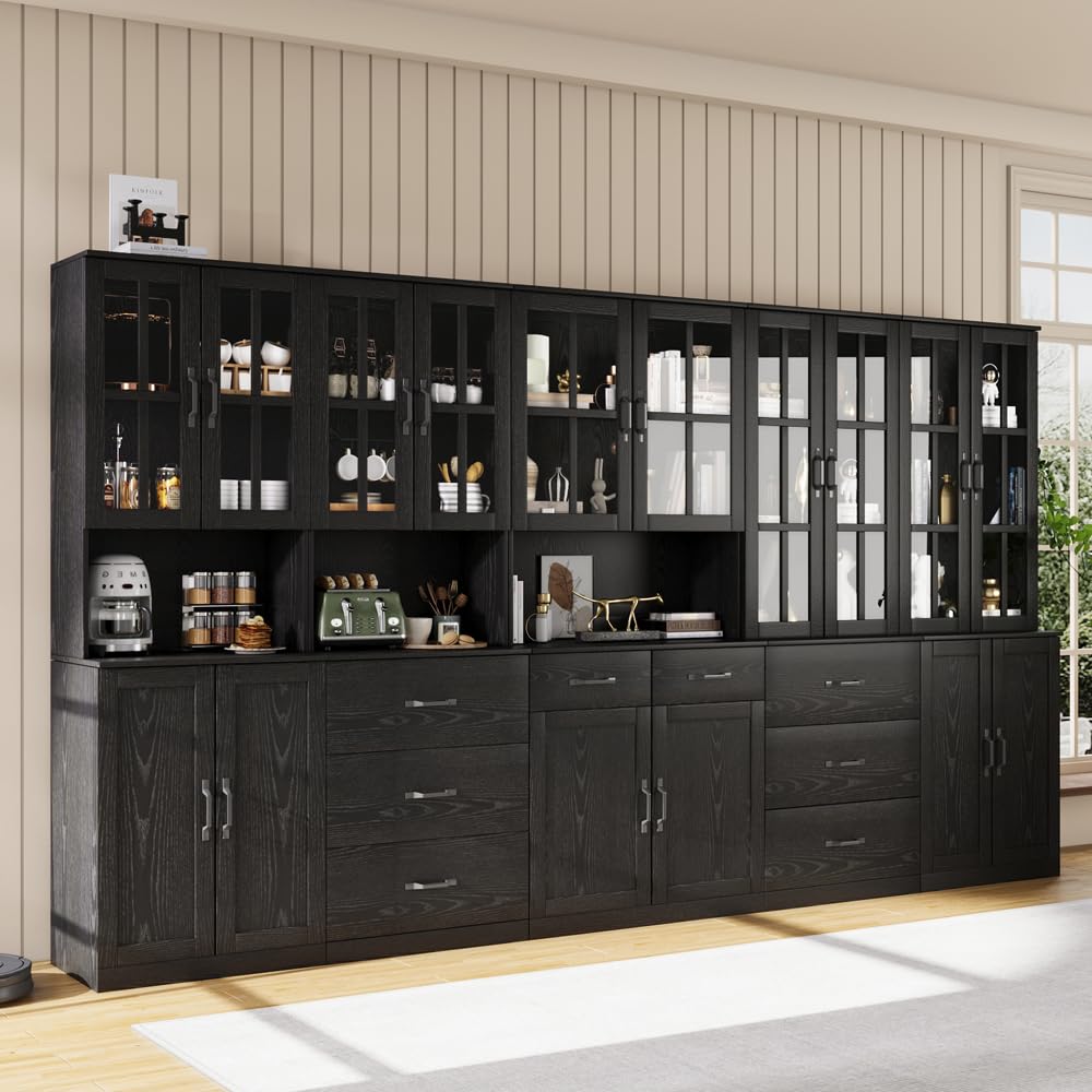 VOWNER 5-Tier Black Glass Door Bookcase
