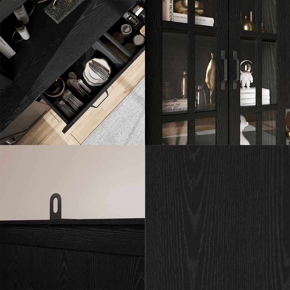 VOWNER 5-Tier Black Glass Door Bookcase