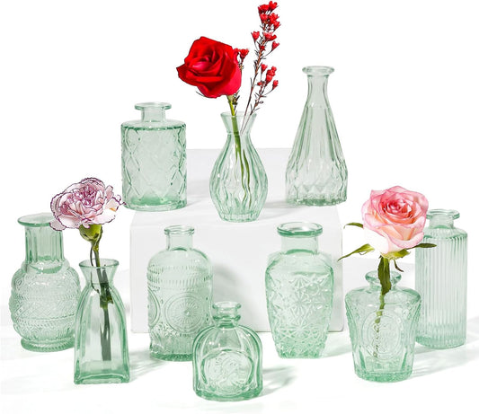 Mini Glass Vases Set of 10 – Sage Green