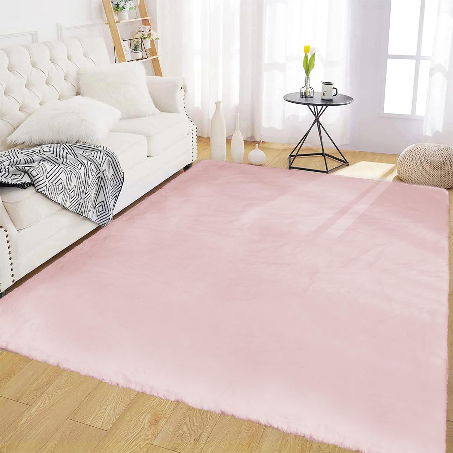 Latepis 3ft White Faux Fur Round Rug