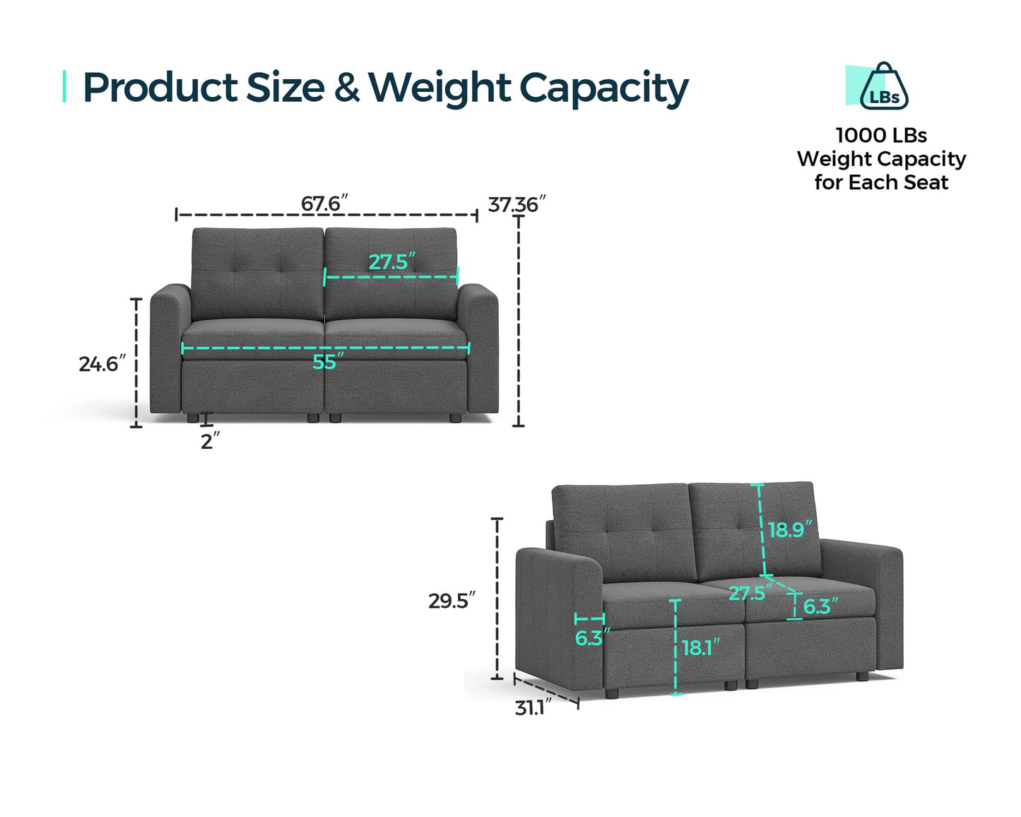 LINSY HOME Modular Sectional Sofa – Dark Gray