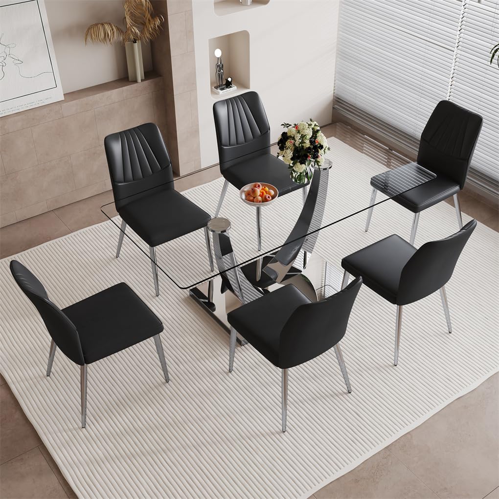 71" Glass Dining Table Set for 6