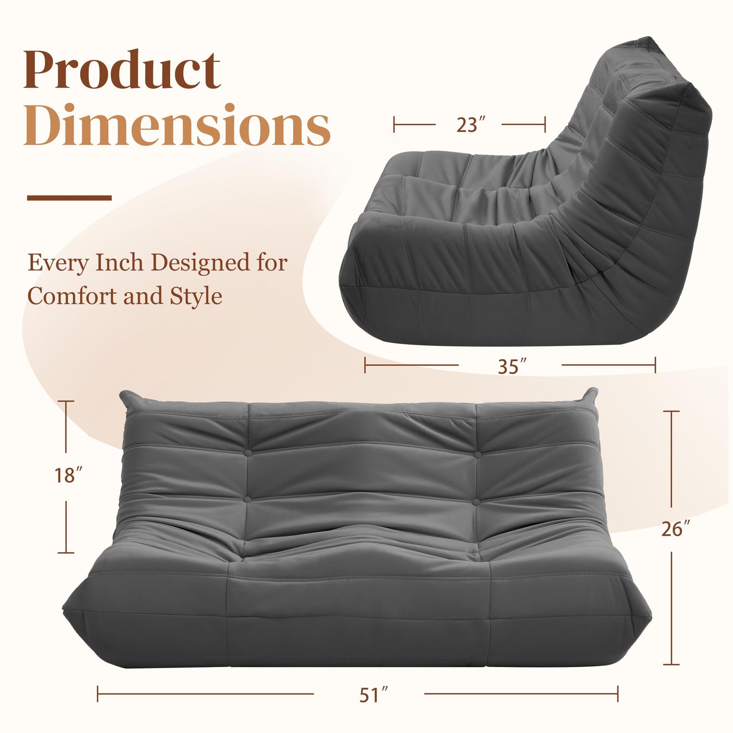 Dark Gray Memory Foam Bean Bag Chair