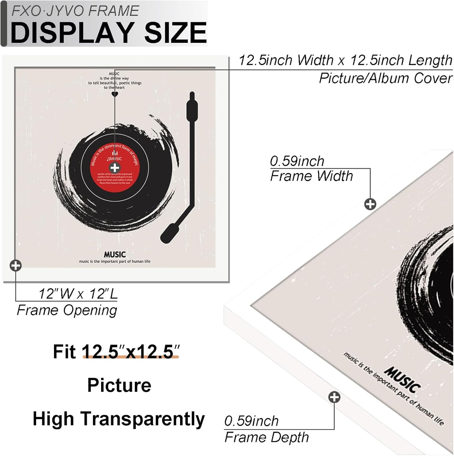4-Pack 12.5" White Vinyl Record Frames