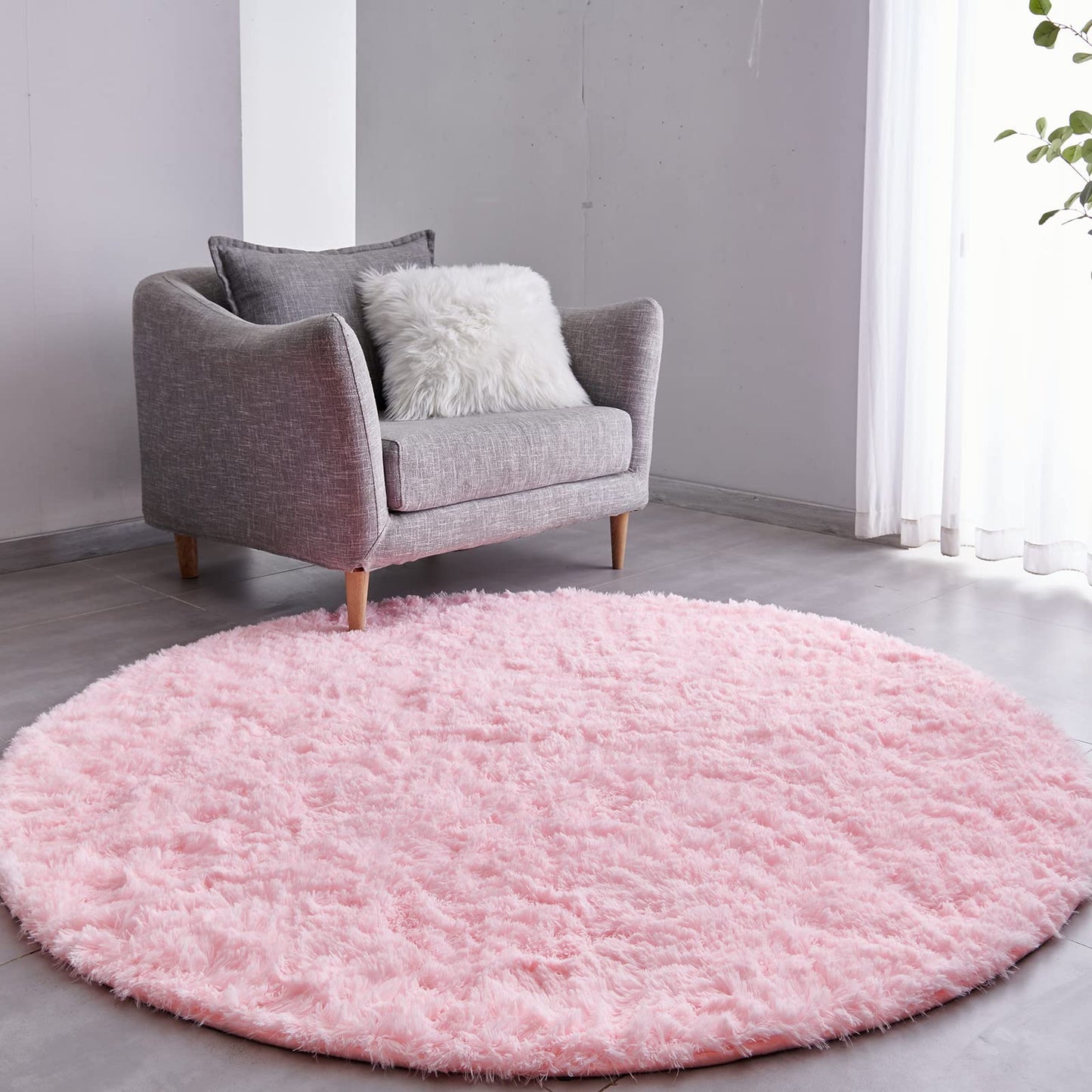 FJZFING 4x4 Light Grey Round Shag Rug