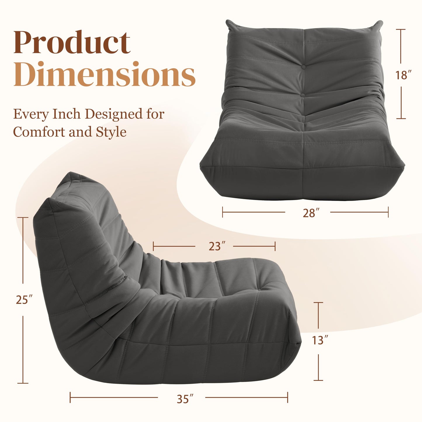 Dark Gray Memory Foam Bean Bag Chair