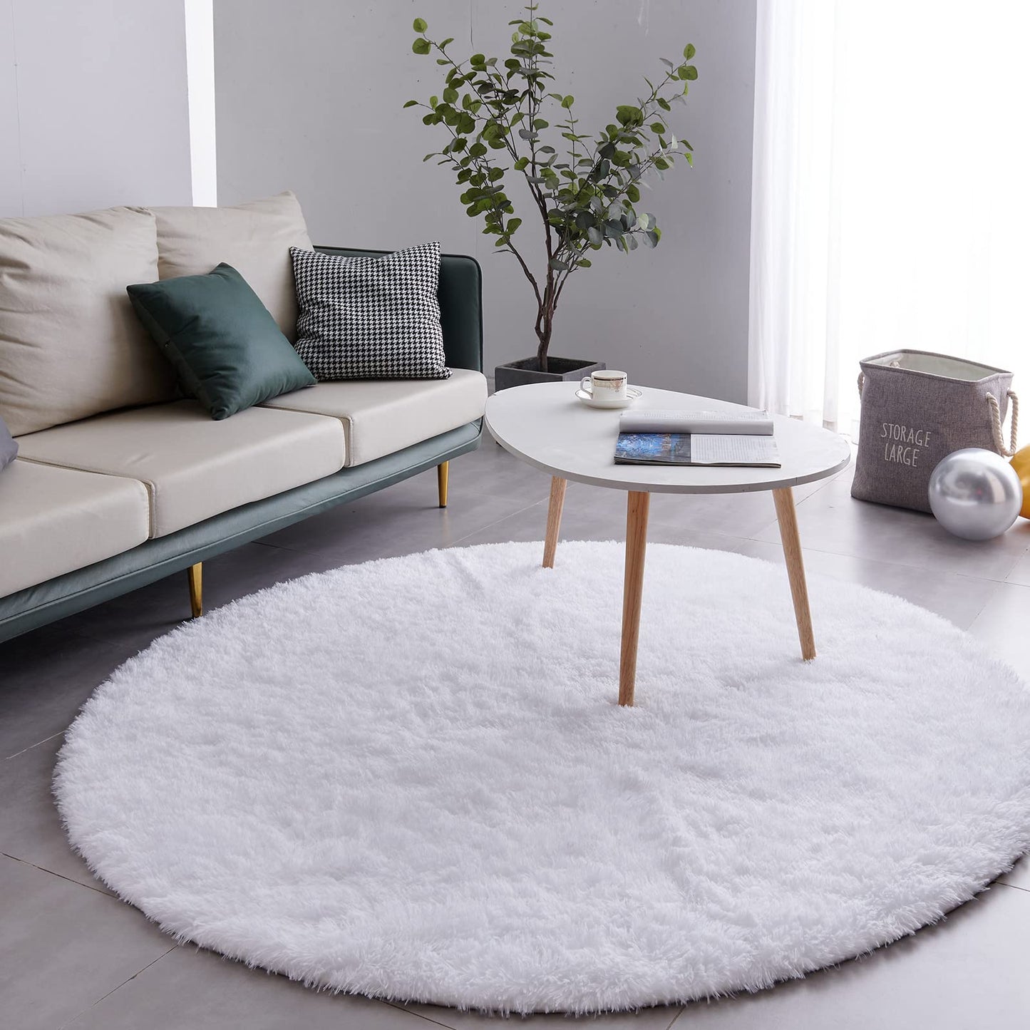 FJZFING 4x4 Light Grey Round Shag Rug