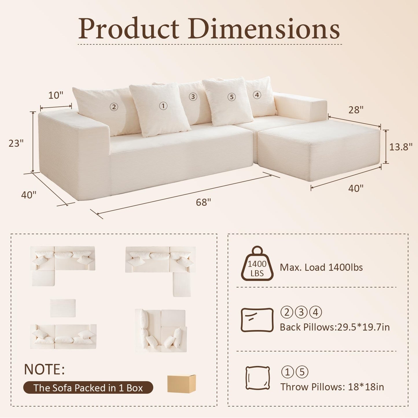 INGEROOM 108" Sectional Sofa – Dark Gray