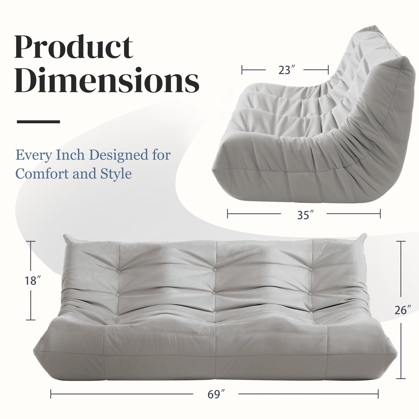 Dark Gray Memory Foam Bean Bag Chair