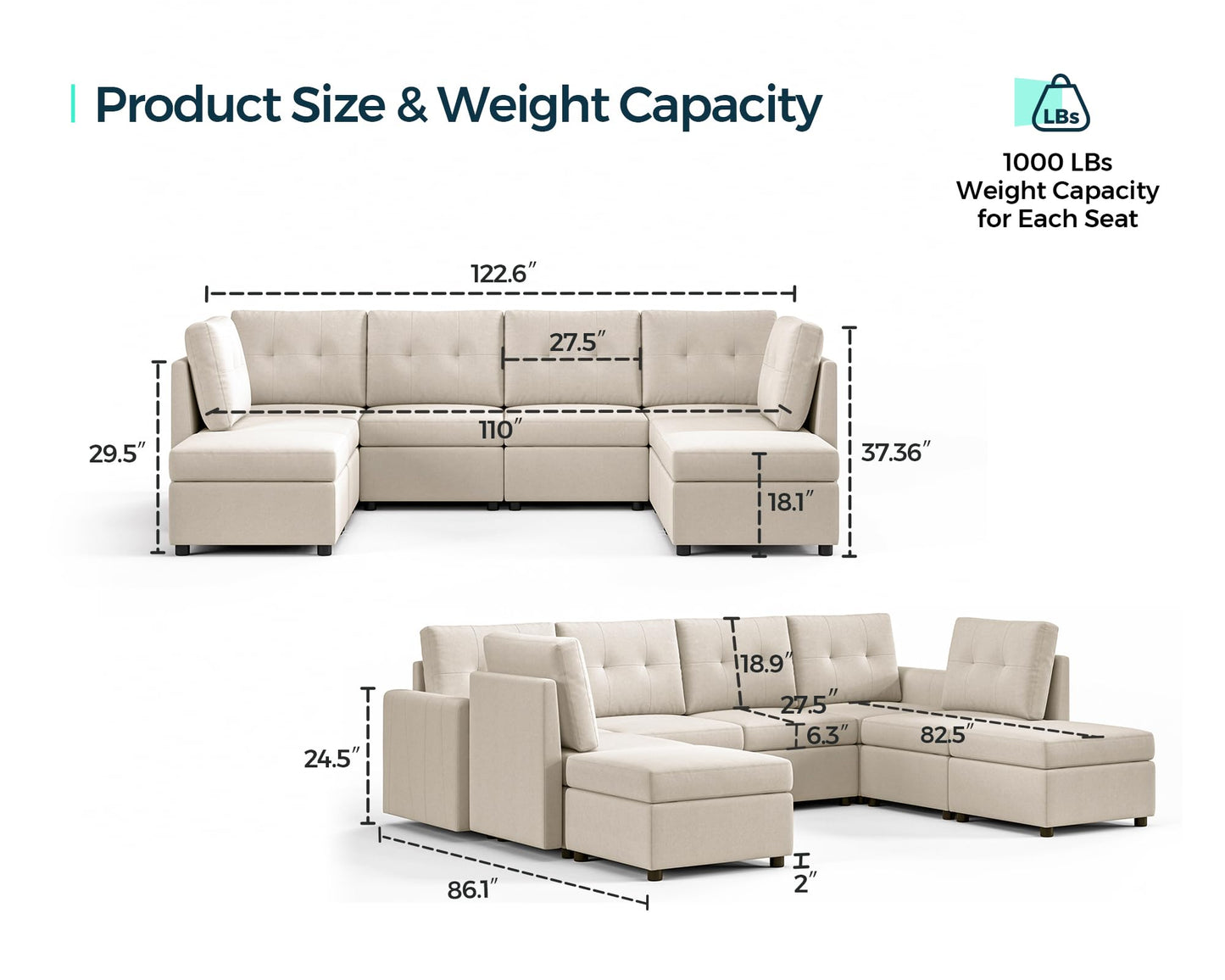 LINSY HOME Modular Sectional Sofa – Dark Gray
