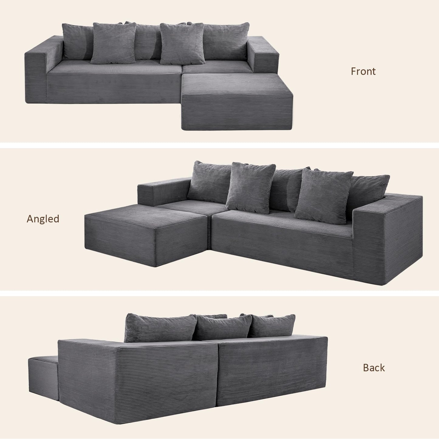 INGEROOM 108" Sectional Sofa – Dark Gray