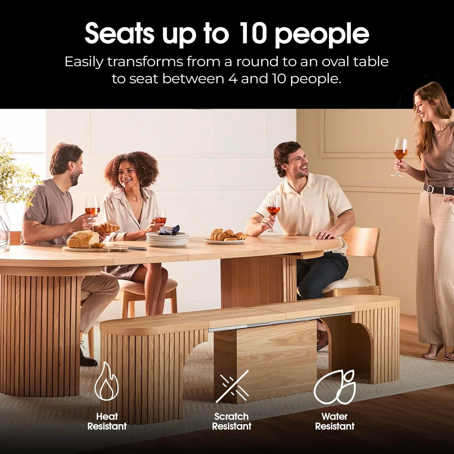 Natural Transformer Round Extendable Dining Set