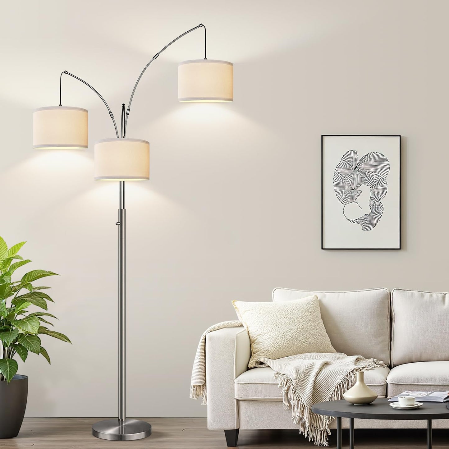 Dimmable 3-Light Arc Floor Lamp