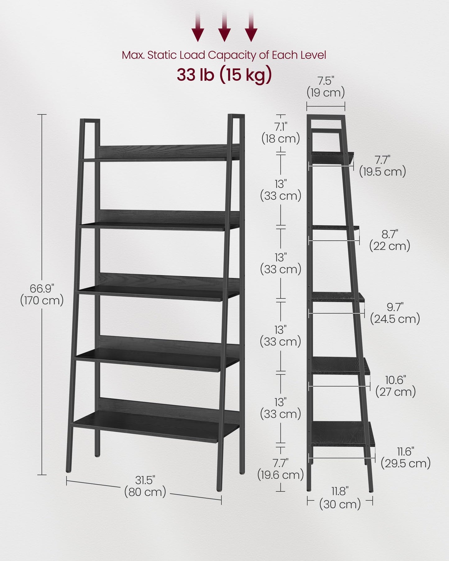 VASAGLE 5-Tier Ladder Bookshelf