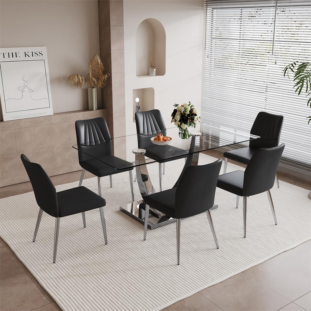 71" Glass Dining Table Set for 6
