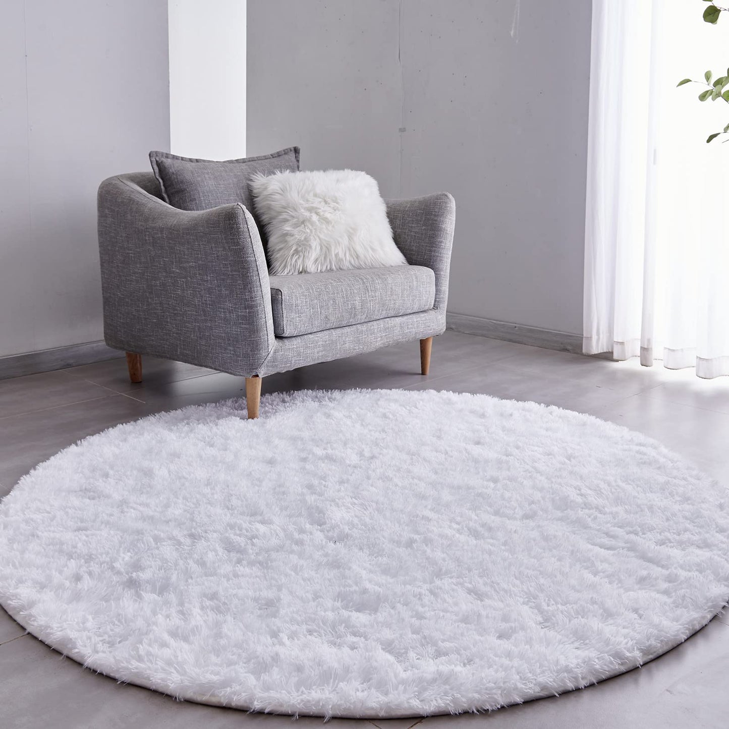 FJZFING 4x4 Light Grey Round Shag Rug