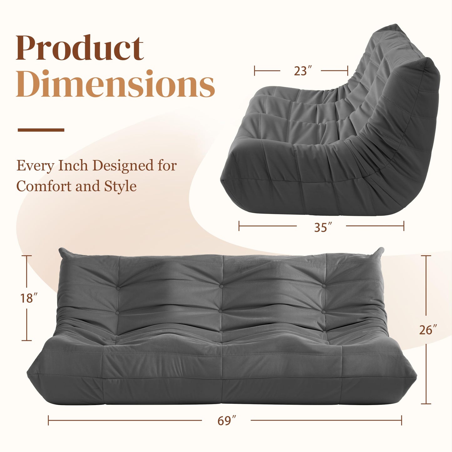 Dark Gray Memory Foam Bean Bag Chair