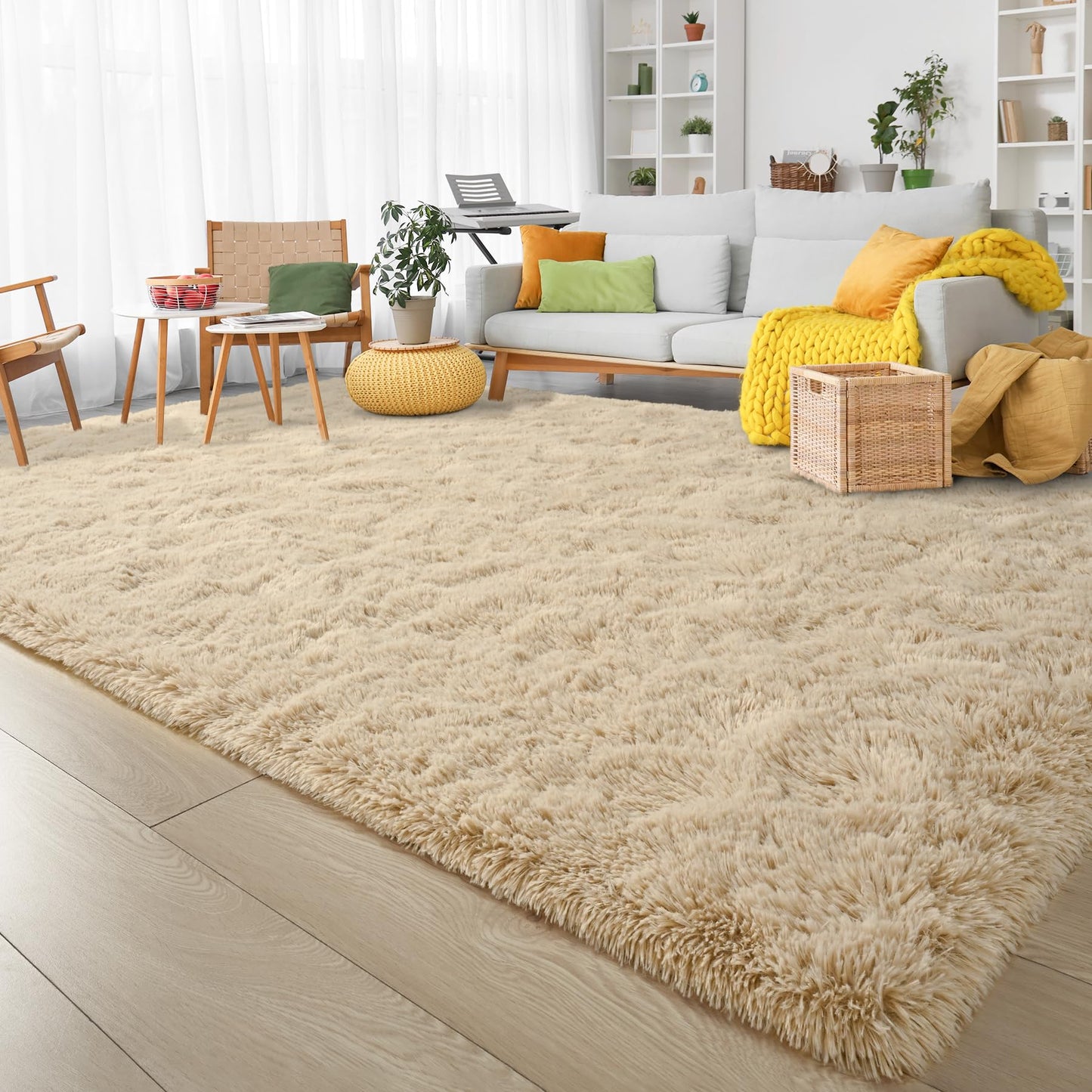 Keeko 4x5.3 Black Fluffy Shag Rug