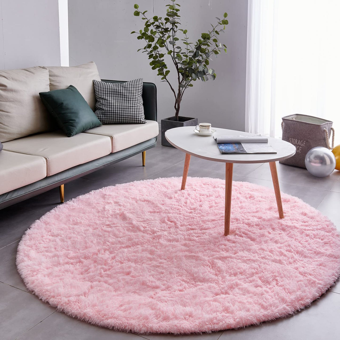 FJZFING 4x4 Light Grey Round Shag Rug