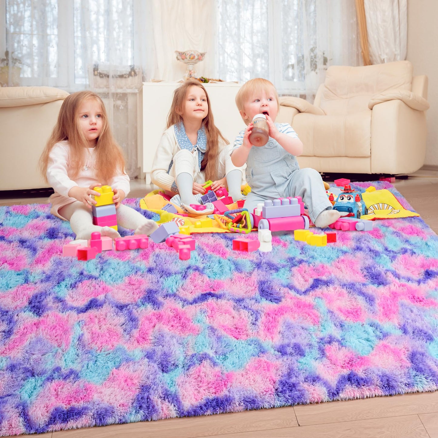 Keeko 4x5.3 Black Fluffy Shag Rug