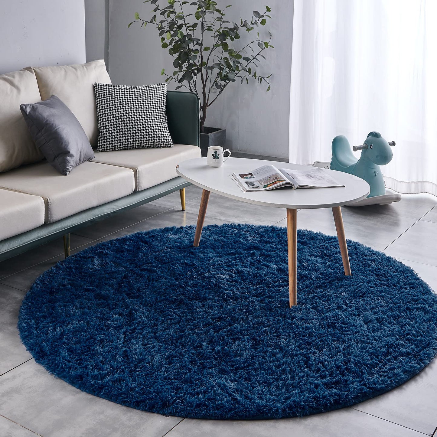 FJZFING 4x4 Light Grey Round Shag Rug