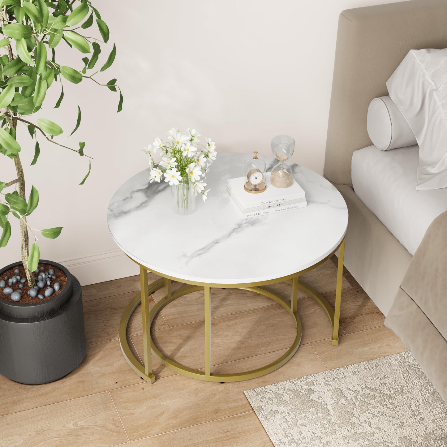 White Nesting Coffee Tables, 2-Pack