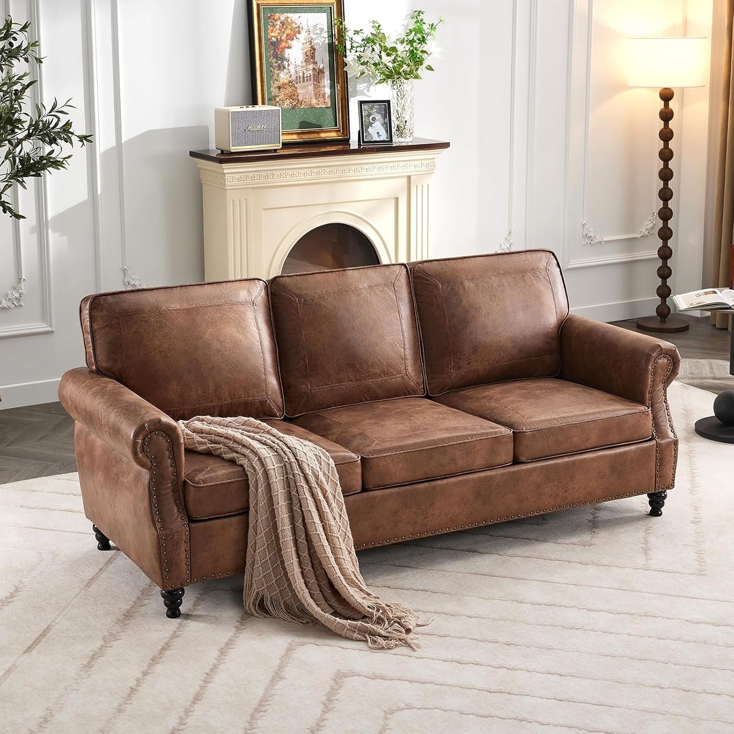 WILLOVE 79" Black Faux Leather Sofa