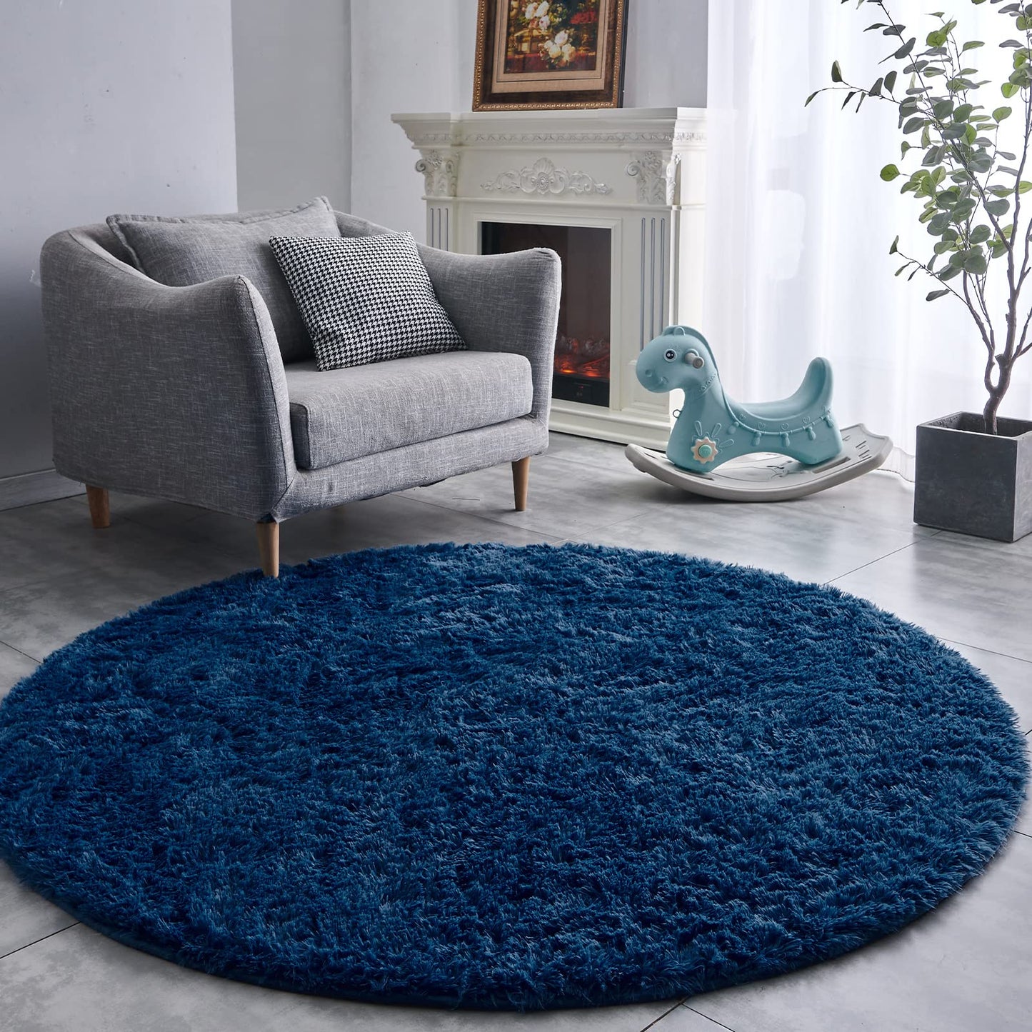 FJZFING 4x4 Light Grey Round Shag Rug