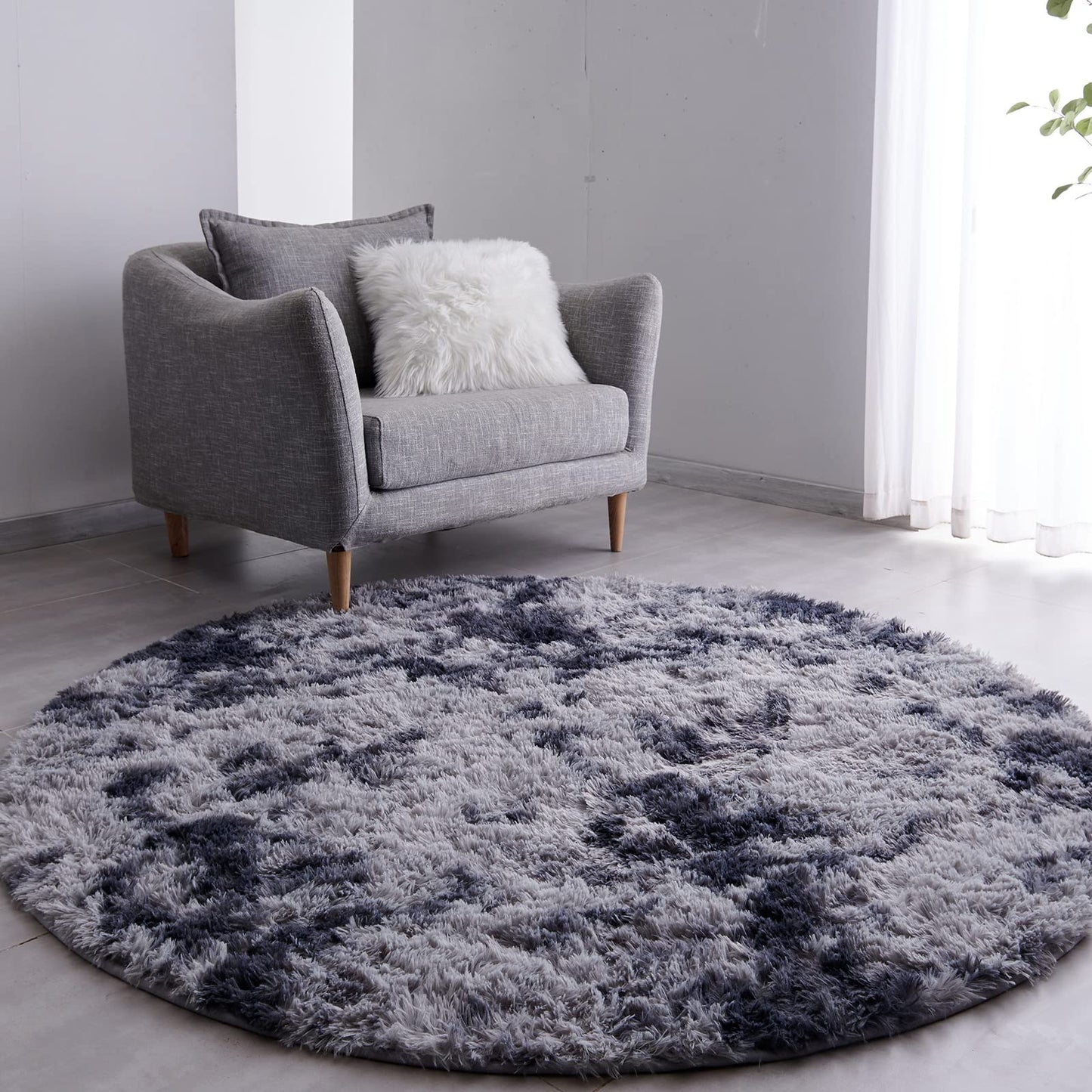 FJZFING 4x4 Light Grey Round Shag Rug