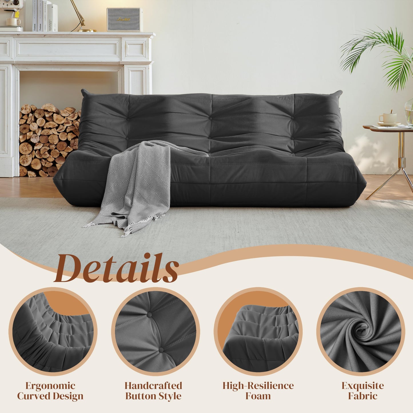 Dark Gray Memory Foam Bean Bag Chair