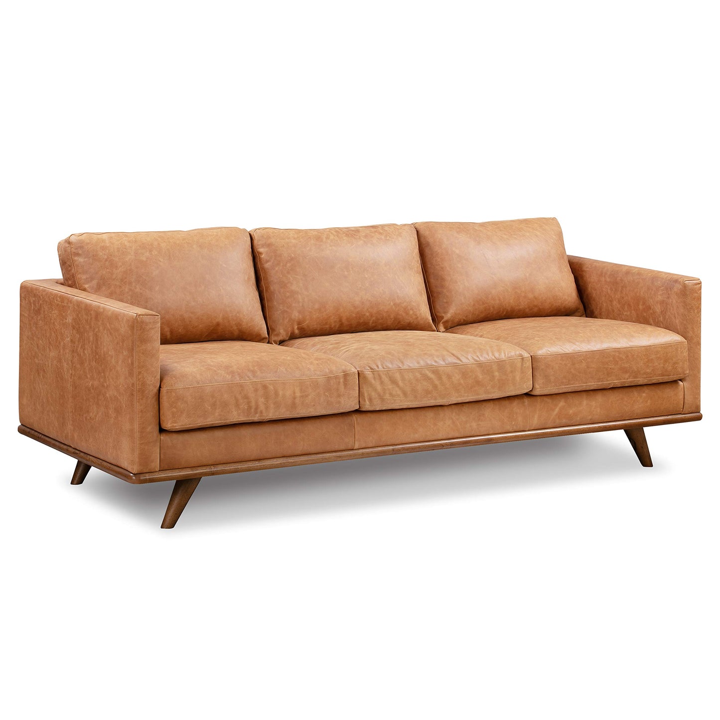 88" Girona Leather Sofa, Cognac Tan
