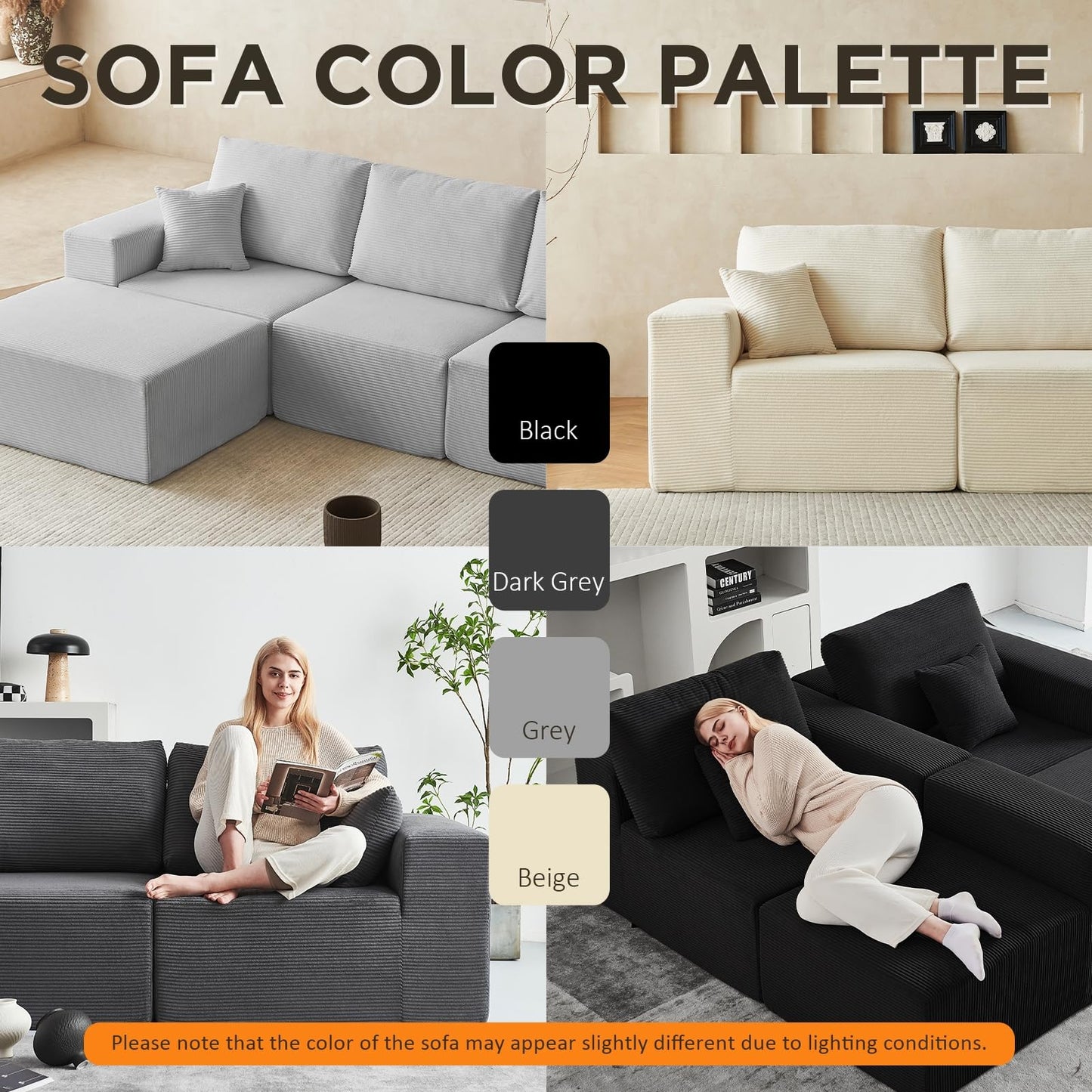 INGEROOM 108" Sectional Sofa – Dark Gray