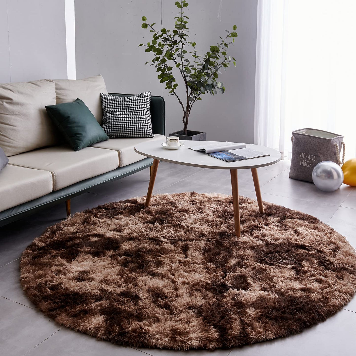 FJZFING 4x4 Light Grey Round Shag Rug