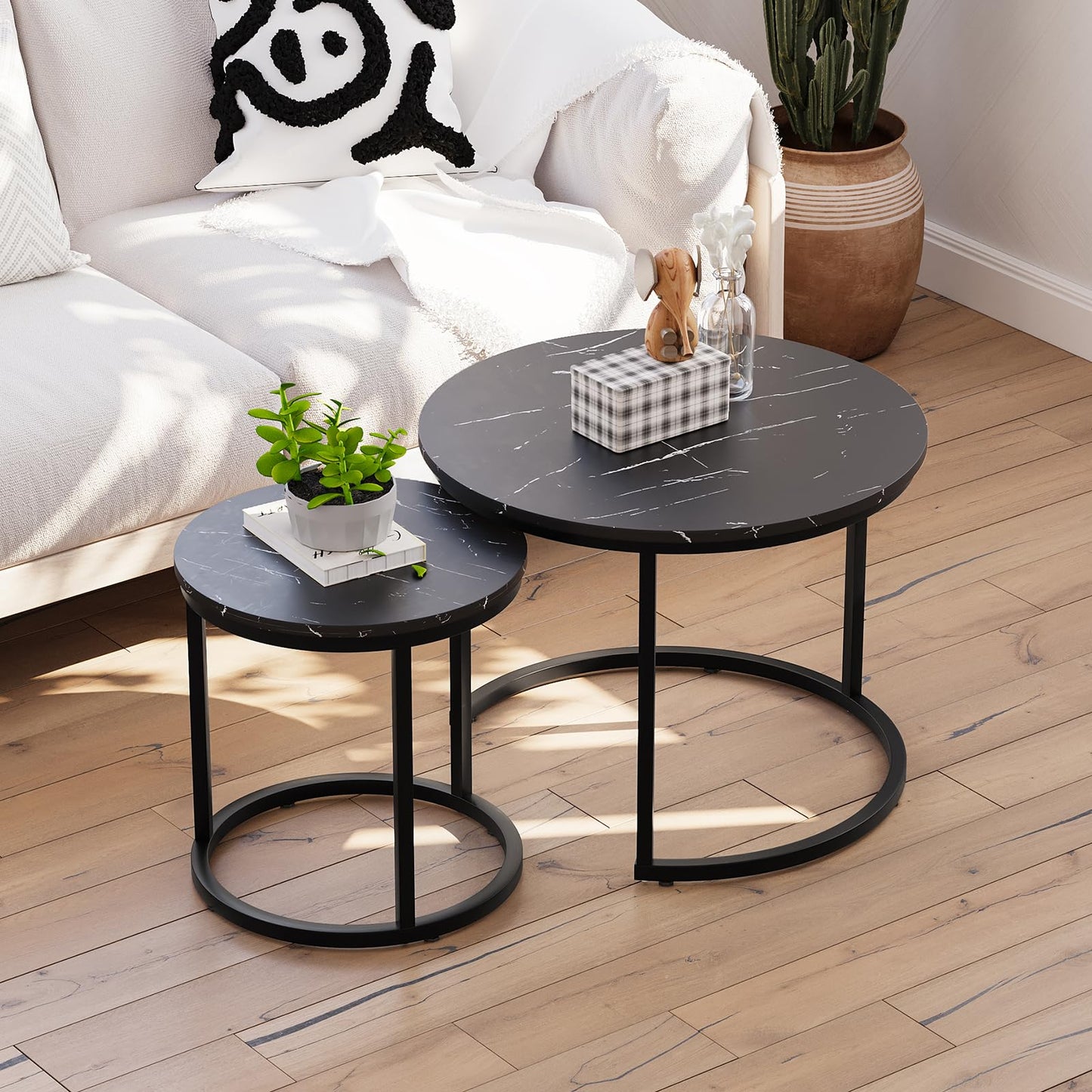 White Nesting Coffee Tables, 2-Pack
