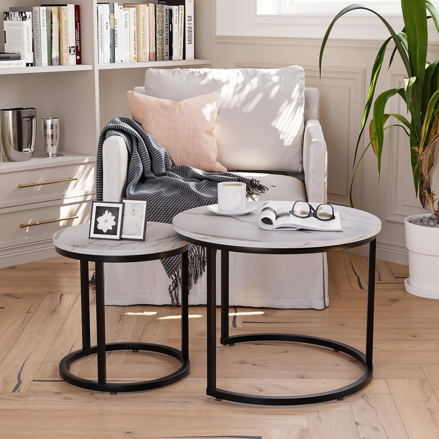 White Nesting Coffee Tables, 2-Pack