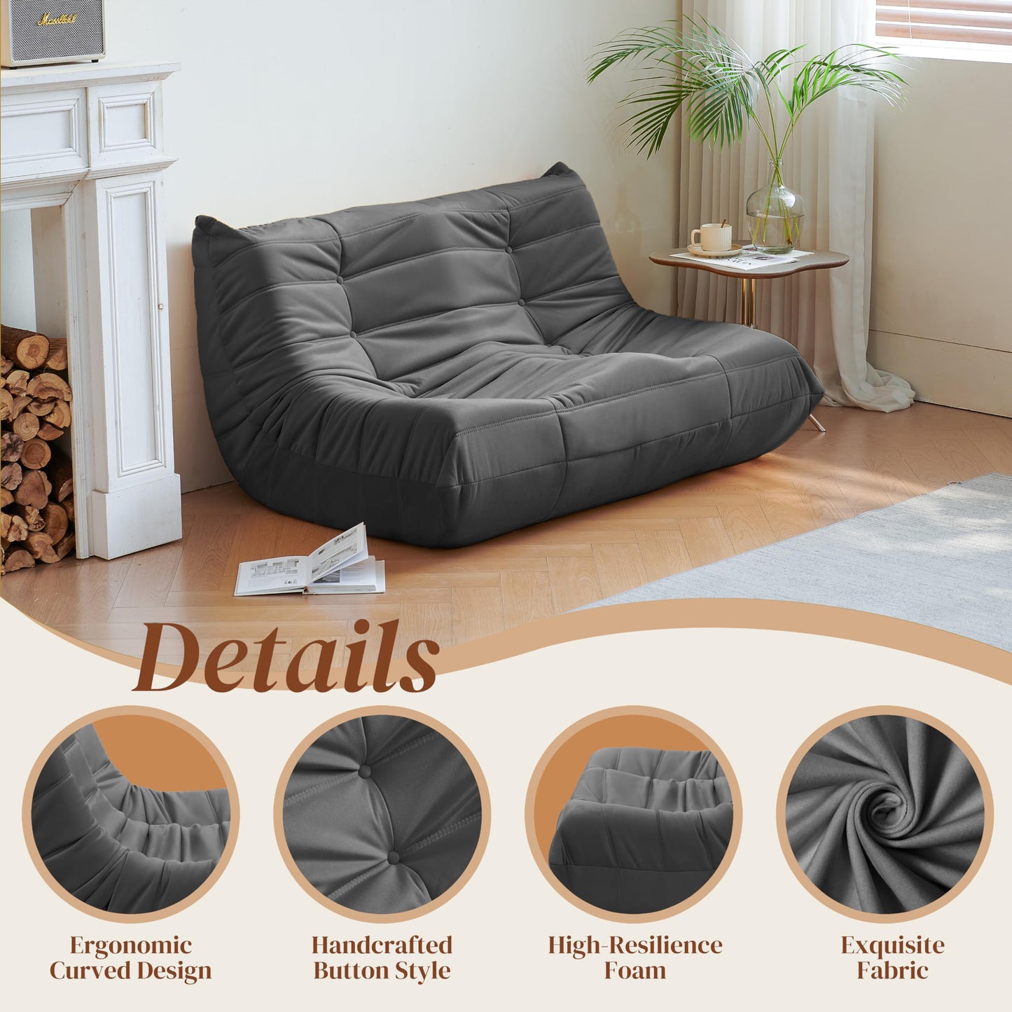 Dark Gray Memory Foam Bean Bag Chair