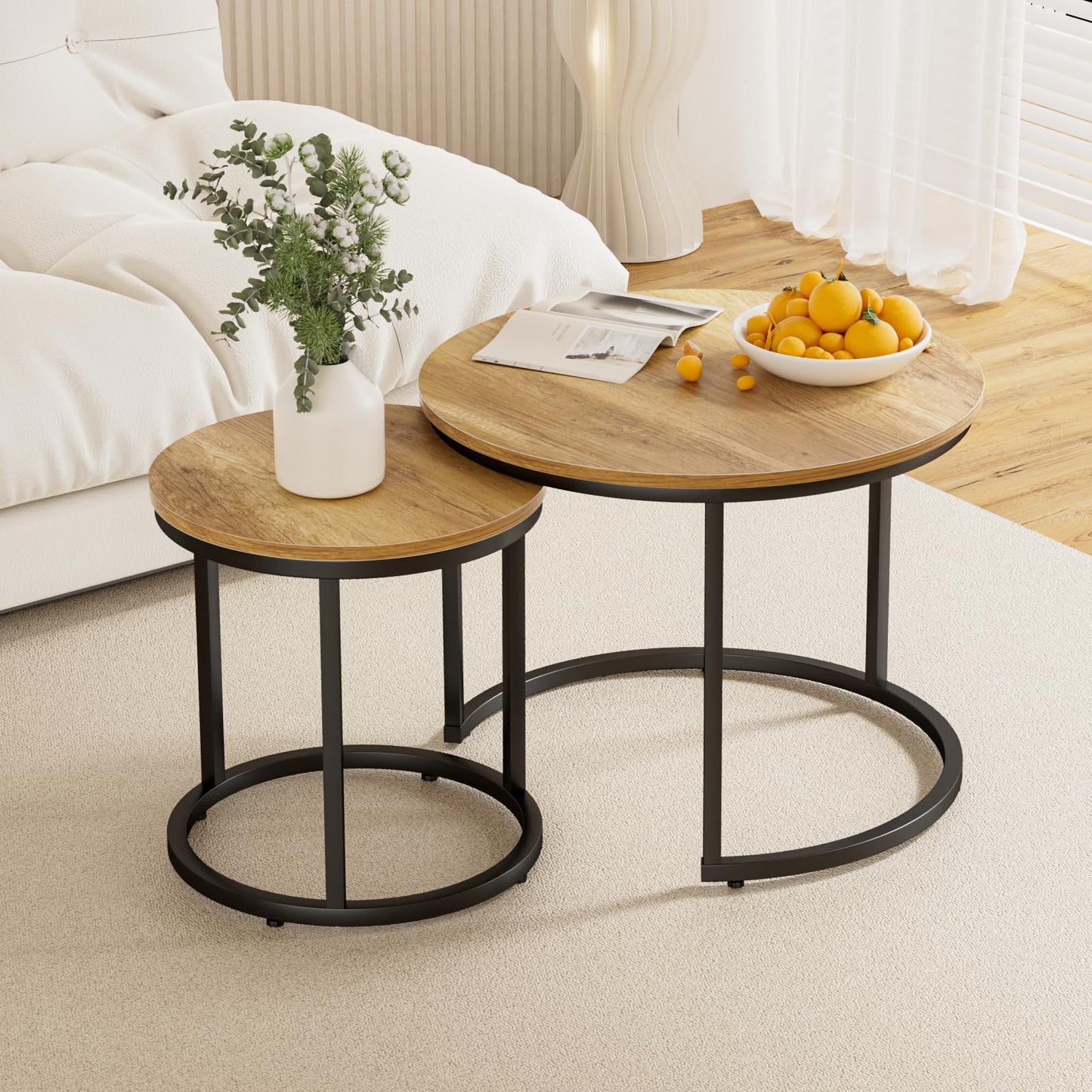 White Nesting Coffee Tables, 2-Pack