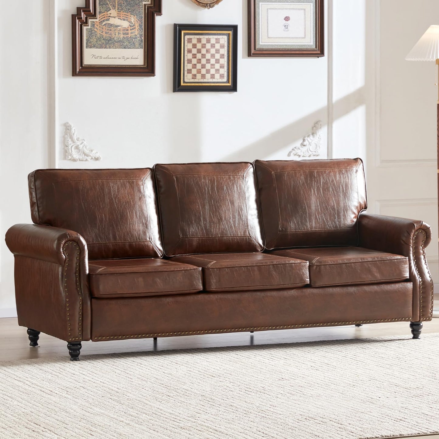 WILLOVE 79" Black Faux Leather Sofa