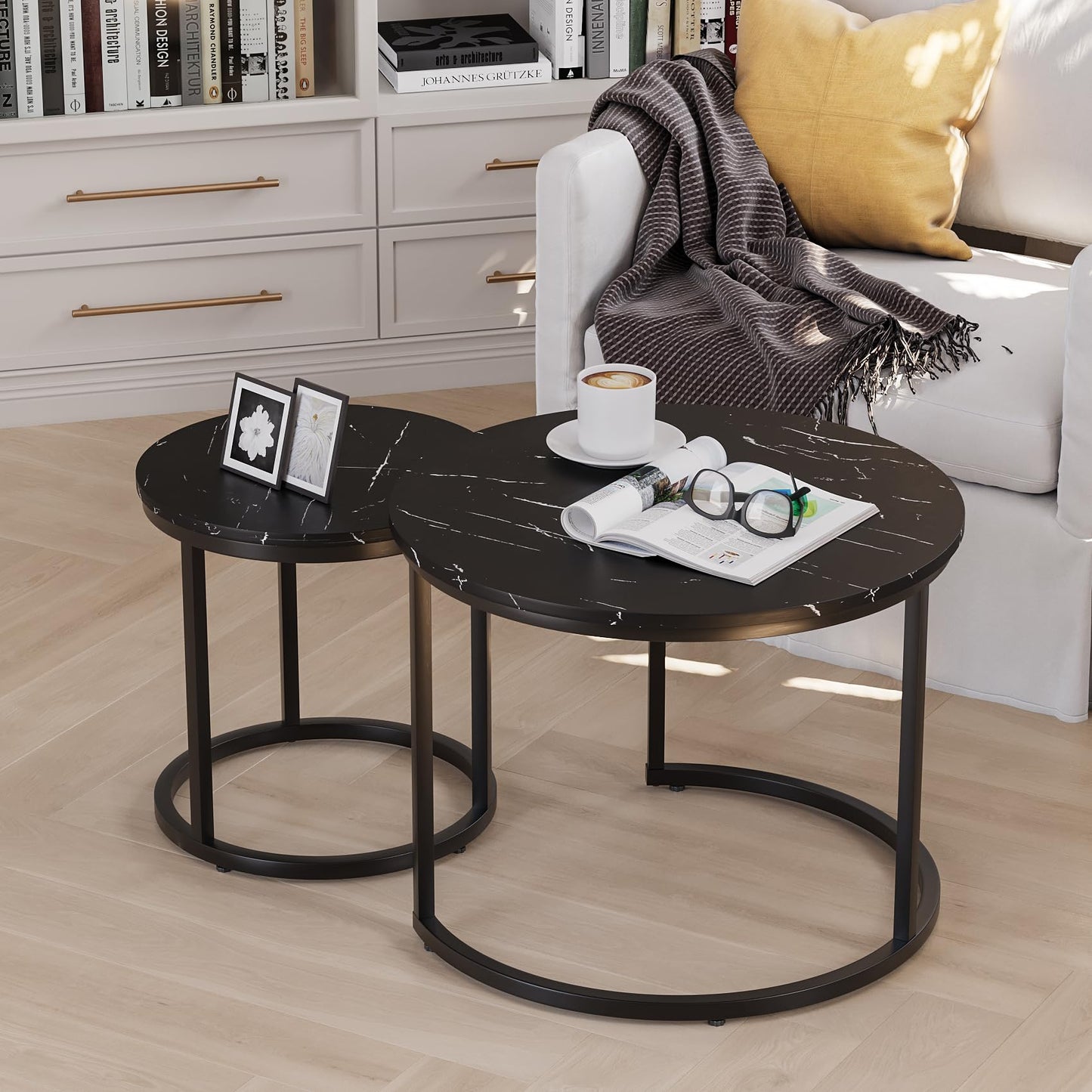 White Nesting Coffee Tables, 2-Pack